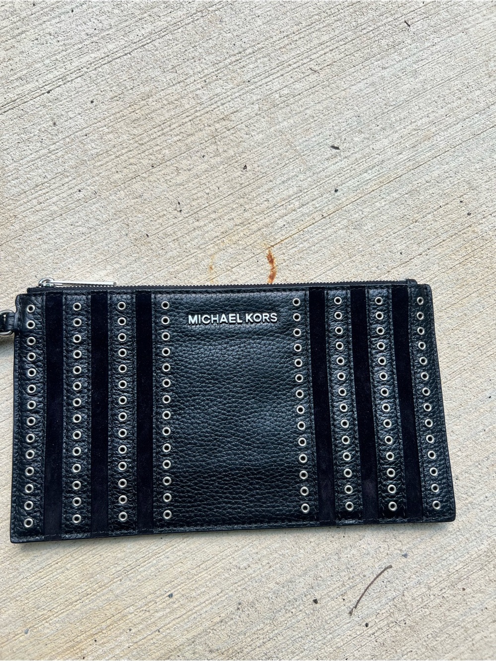 Michael Kors Black Pebbled Leather Eyelet Wristlet Pouch
